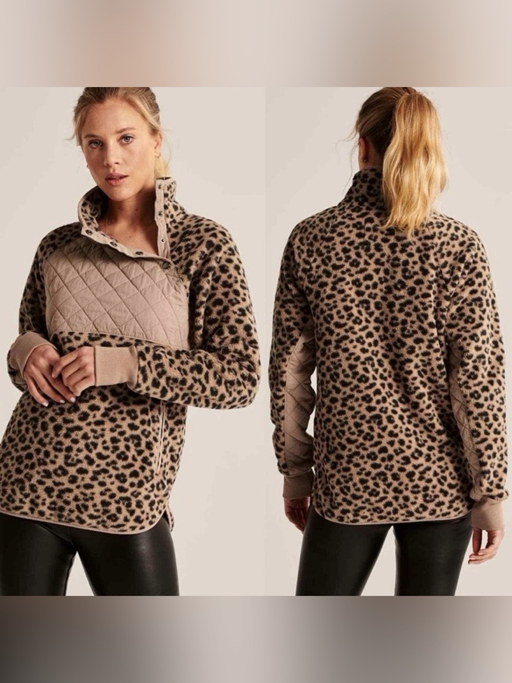 Abercrombie and Fitch cheetah snap Sherpa pullover